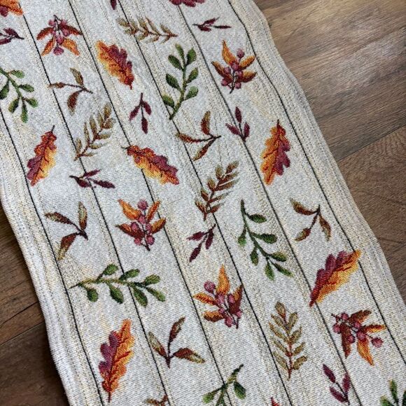 Hello Fall Autumn Table Runner Tapestry Fabric 12x64 great pre-used condition - Picture 6 of 13